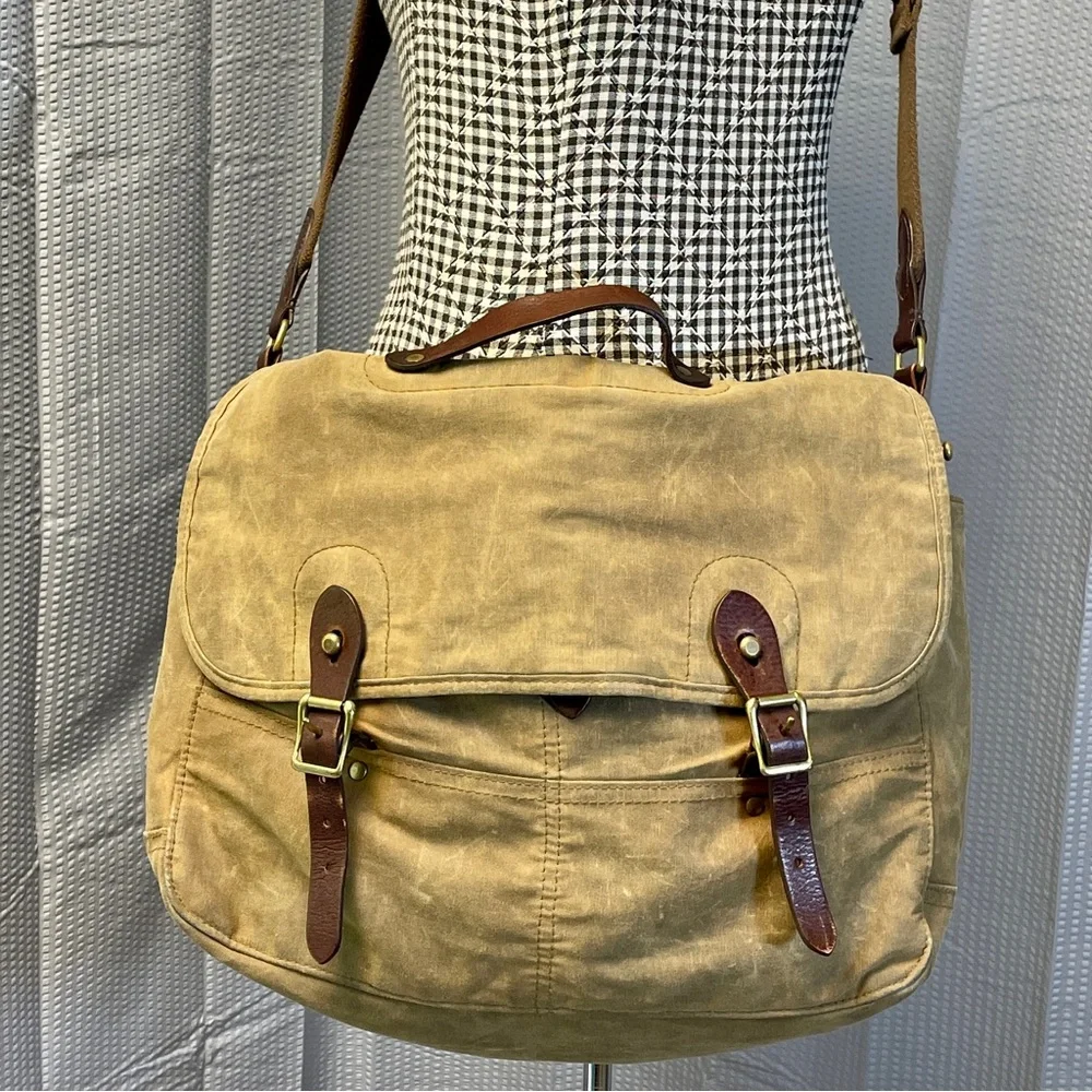 J. Crew Abington Tan Canvas Messenger Bag with Leather Accents - Picture 2 of 9